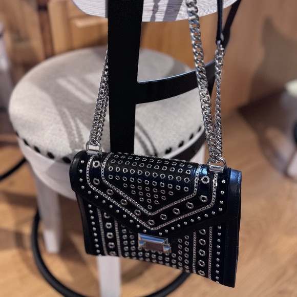 Michael Kors Whitney Studded Leather Shoulder Bag - Black - Picture 13 of 15